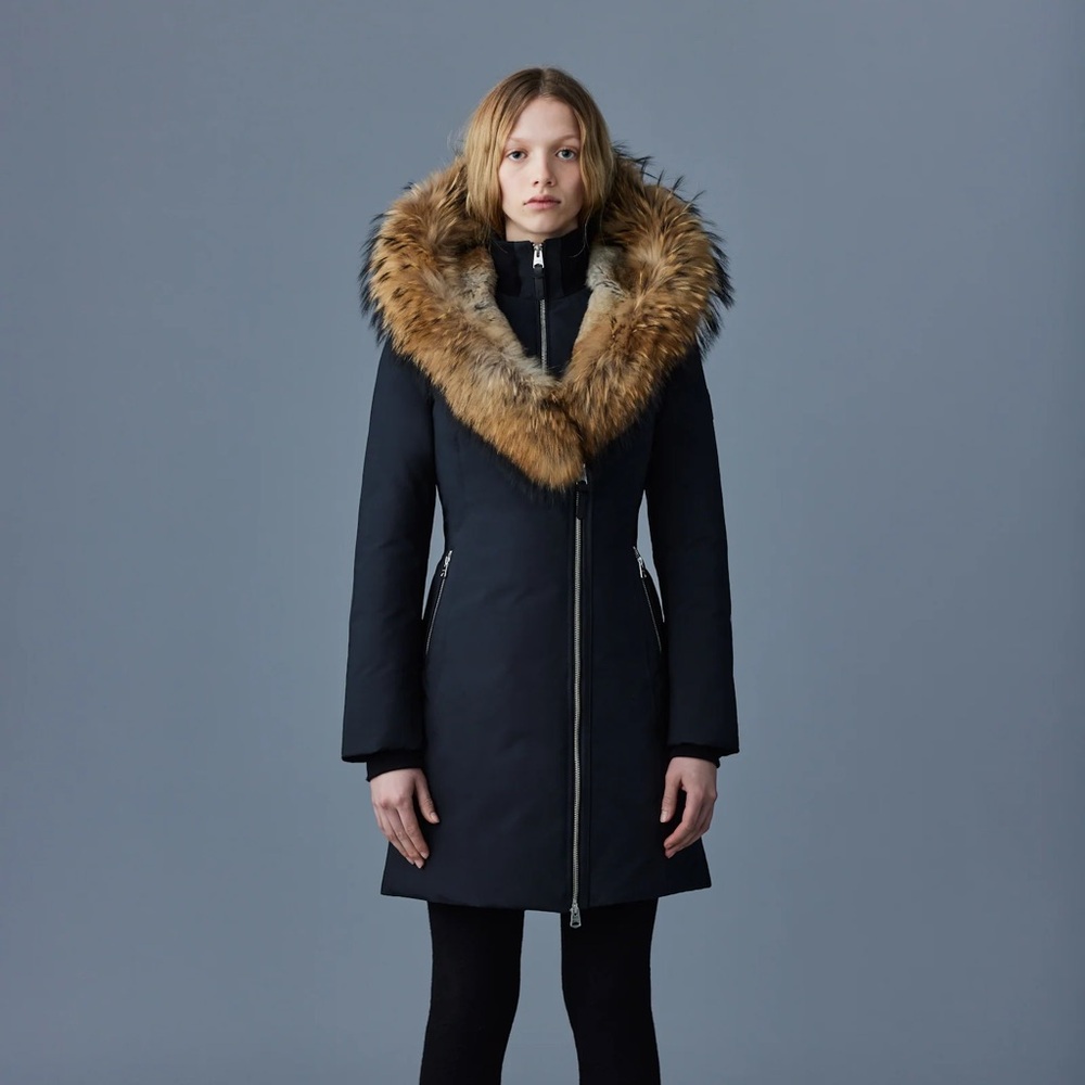 Mackage Fur Trimmed Trish Down Coat Size M Black
